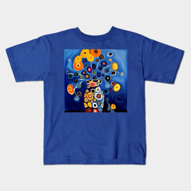 Cute Abstract Flowers in a Matching Vase Still Life Painting Kids T-Shirt by bragova